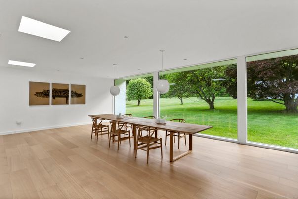 Dining room, Interior, Pendant Lights, Wood Texture Flooring