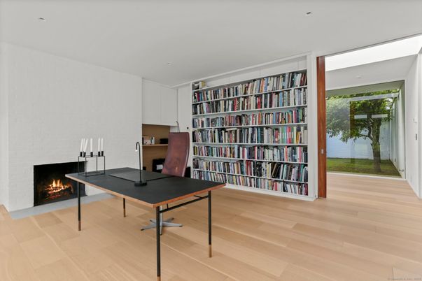 Fireplace, Home Office, Interior, Wood Texture Flooring