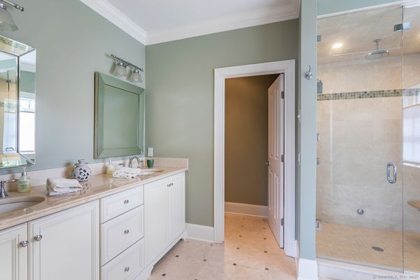 Bathroom, Dual Sink Vanities, Glass Shower, Interior, Recessed Lighting