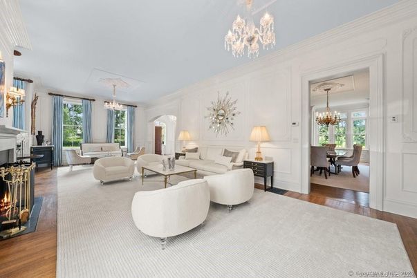 Chandelier, Dining room, Fireplace, Interior, Living room, Wood Texture Flooring