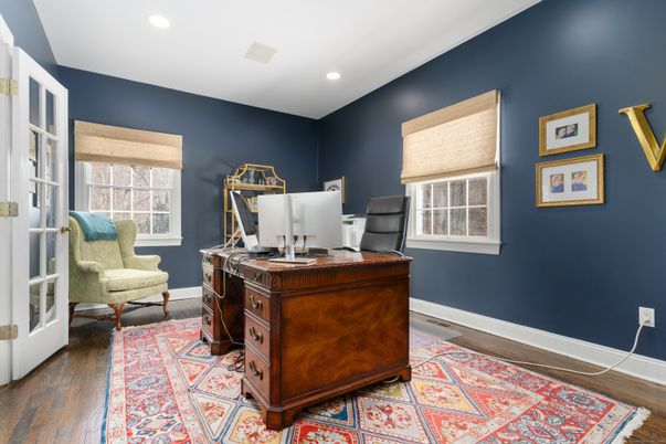 Home Office, Interior, Recessed Lighting, Wood Texture Flooring