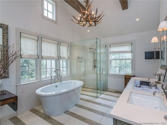 Bathroom, Dual Sink Vanities, Free Standing Baths, Glass Shower, Interior, Recessed Lighting