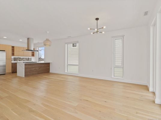 Empty room, Interior, Kitchen, Pendant Lights, Recessed Lighting, Wood Texture Flooring