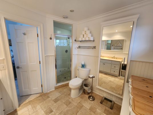 Bathroom, Glass Shower, Interior, Recessed Lighting