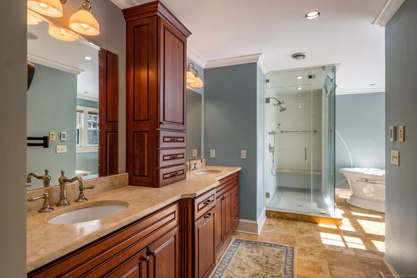 Bathroom, Dual Sink Vanities, Glass Shower, Interior, Recessed Lighting