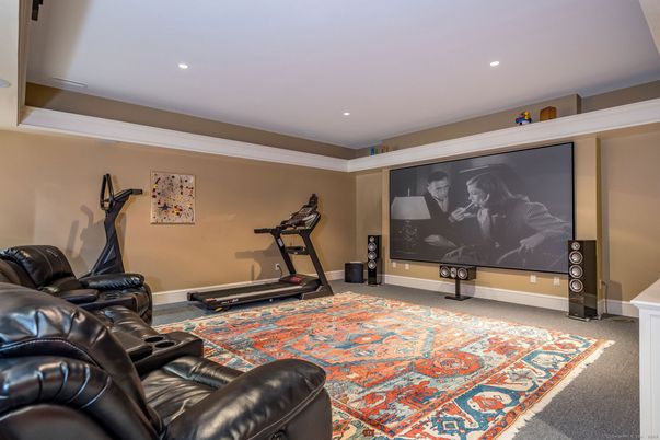 Home Theatre Room, Fitness Equipment, Interior, Projection Screen, Recessed Lighting, Theatre Room