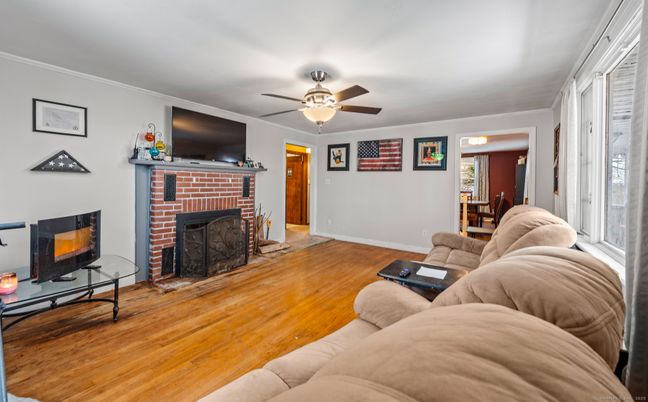 Dining room, Fireplace, Interior, Living room, Wood Texture Flooring