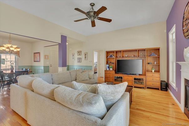 Chandelier, Dining room, Fireplace, Interior, Living room, Wood Texture Flooring