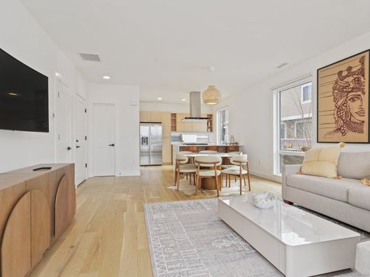 Dining room, Interior, Kitchen, Living room, Recessed Lighting, Stainless Steel Appliances, Wood Texture Flooring
