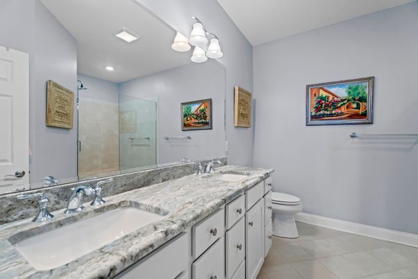 Bathroom, Dual Sink Vanities, Glass Shower, Interior, Recessed Lighting