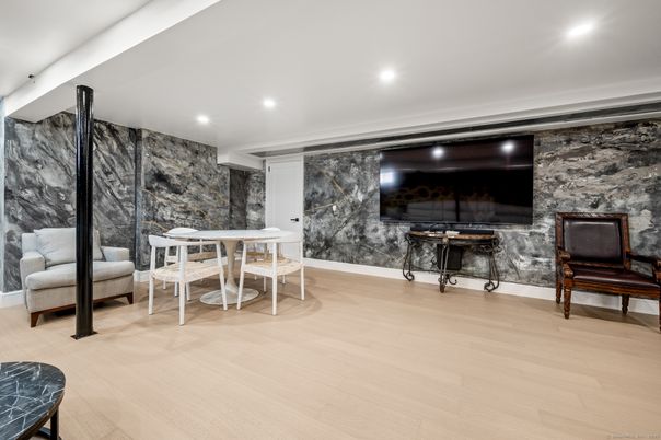 Interior, Marble Walls, Recessed Lighting, Stone Walls, Wood Texture Flooring