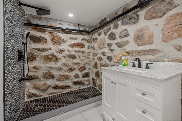 Bathroom, Interior, Recessed Lighting, Stone Walls