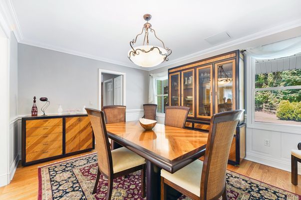 Dining room, Interior, Pendant Lights, Wood Texture Flooring
