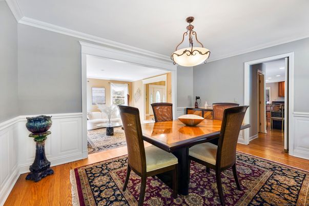 Dining room, Interior, Pendant Lights, Wood Texture Flooring