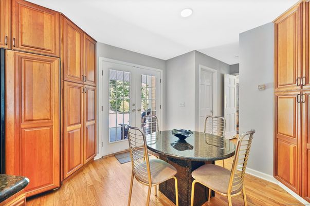 Dining room, Interior, Recessed Lighting, Wood Texture Flooring