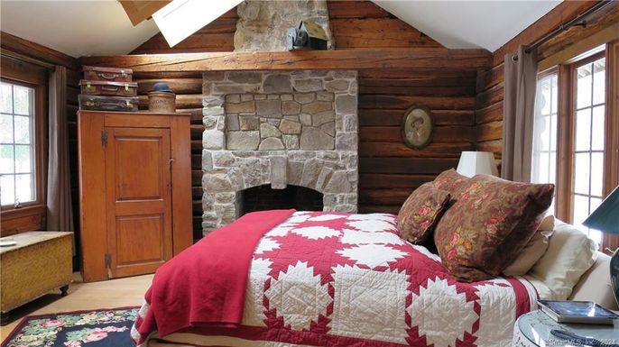 Bedroom, Fireplace, Interior, Stone Walls, Wooden Beams, Wooden Walls