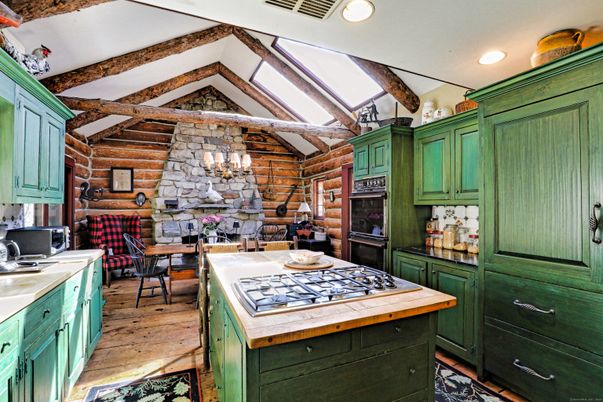 Dining room, Interior, Kitchen, Pendant Lights, Recessed Lighting, Stone Walls, Wooden Beams, Wood Texture Flooring