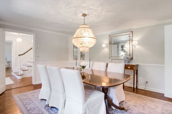 Chandelier, Dining room, Interior, Wood Texture Flooring