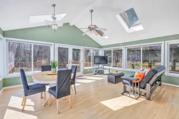 Dining room, Interior, Sun Room, Wood Texture Flooring