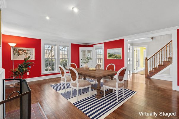 Dining room, Interior, Recessed Lighting, Wood Texture Flooring