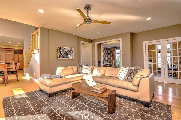 Dining room, Interior, Living room, Recessed Lighting, Wood Texture Flooring