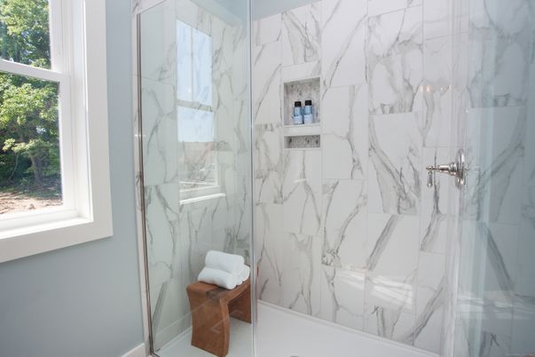 Bathroom, Glass Shower, Interior, Marble Walls