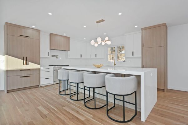Interior, Kitchen, Pendant Lights, Recessed Lighting, Wood Texture Flooring