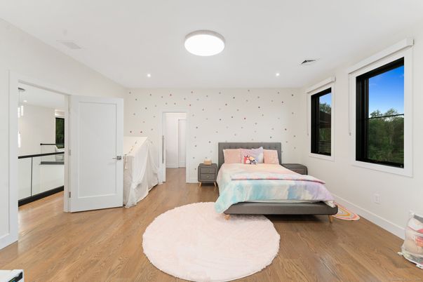 Bedroom, Interior, Recessed Lighting, Wood Texture Flooring