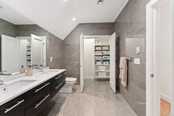 Bathroom, Dual Sink Vanities, Interior, Recessed Lighting, Walk-in Closets