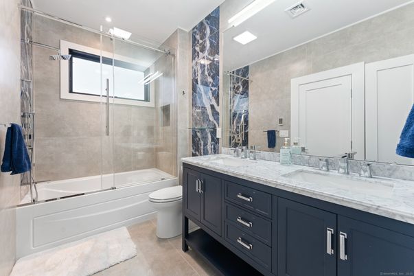 Bathroom, Dual Sink Vanities, Glass Shower, Interior, Recessed Lighting