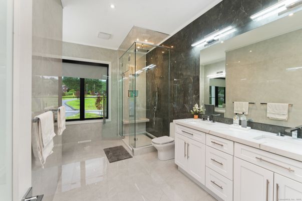 Bathroom, Dual Sink Vanities, Glass Shower, Interior, Recessed Lighting