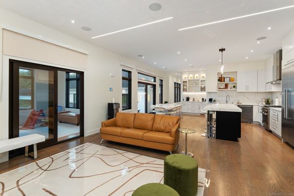 Interior, Kitchen, Living room, Pendant Lights, Recessed Lighting, Stainless Steel Appliances, Wood Texture Flooring