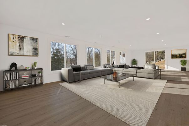 Interior, Living room, Recessed Lighting, Wood Texture Flooring