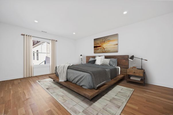 Bedroom, Interior, Recessed Lighting, Wood Texture Flooring