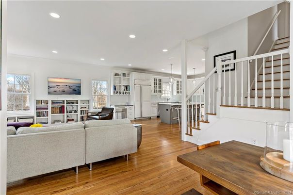 Interior, Kitchen, Living room, Pendant Lights, Recessed Lighting, Wood Texture Flooring