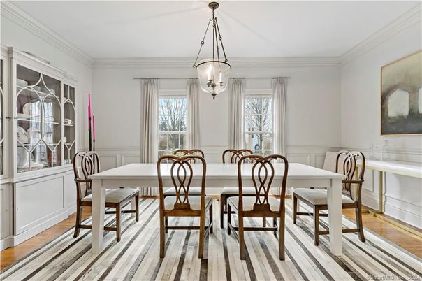Dining room, Interior, Pendant Lights, Wood Texture Flooring