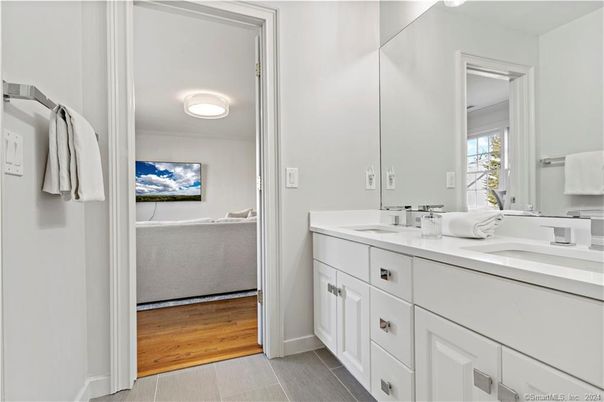 Bathroom, Dual Sink Vanities, Interior, Wood Texture Flooring