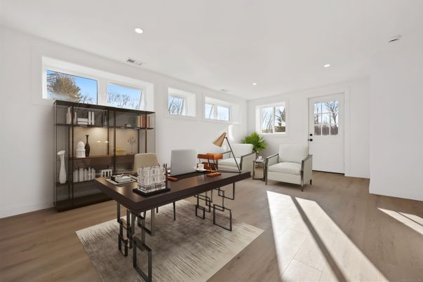 Home Office, Interior, Recessed Lighting, Wood Texture Flooring
