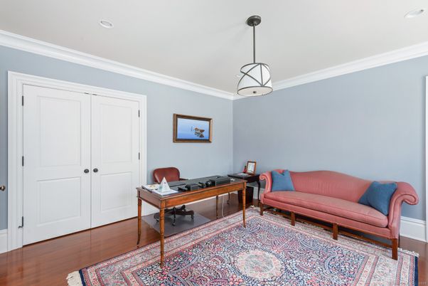 Home Office, Interior, Pendant Lights, Recessed Lighting, Wood Texture Flooring