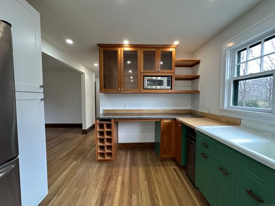 Interior, Kitchen, Recessed Lighting, Wood Texture Flooring
