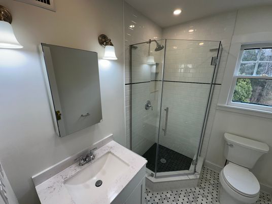 Bathroom, Glass Shower, Interior, Recessed Lighting