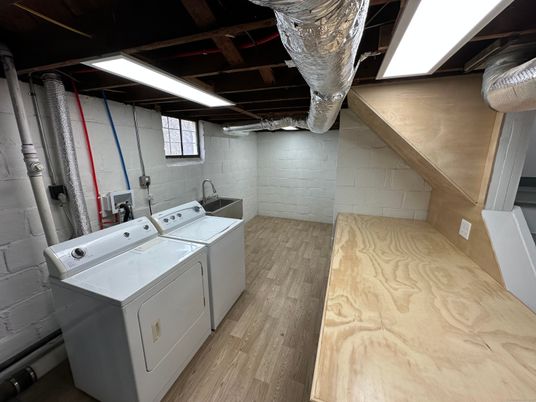 Interior, Stone Walls, Washer, Wood Texture Flooring