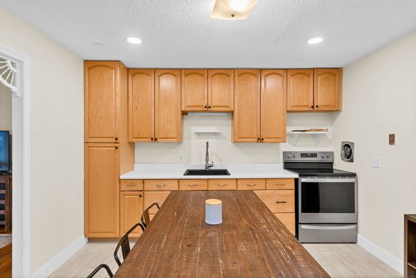 Interior, Kitchen, Recessed Lighting, Wood Texture Flooring