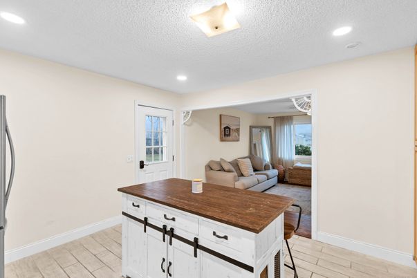 Interior, Kitchen, Living room, Recessed Lighting, Wood Texture Flooring