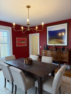 Chandelier, Dining room, Interior, Wood Texture Flooring