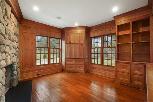 Interior, Recessed Lighting, Stone Walls, Wood Texture Flooring, Wooden Walls