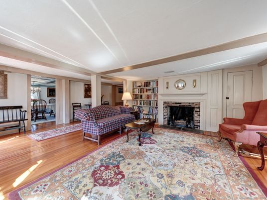 Dining room, Fireplace, Interior, Living room, Wood Texture Flooring