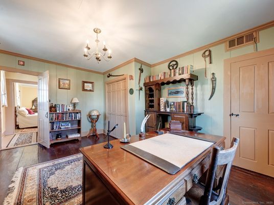 Chandelier, Home Office, Interior, Wood Texture Flooring