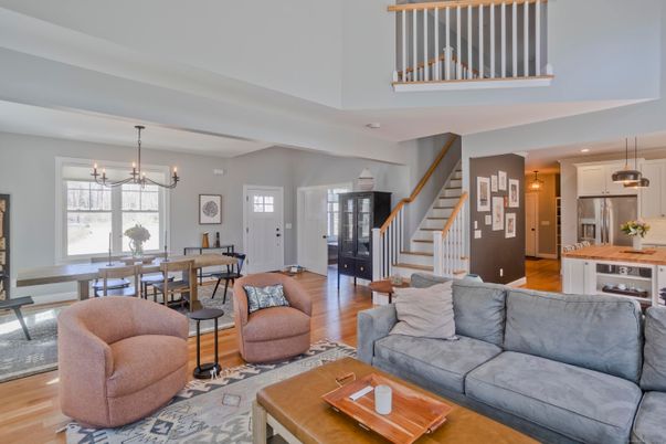 Dining room, Interior, Kitchen, Living room, Pendant Lights, Recessed Lighting, Stainless Steel Appliances, Wood Texture Flooring