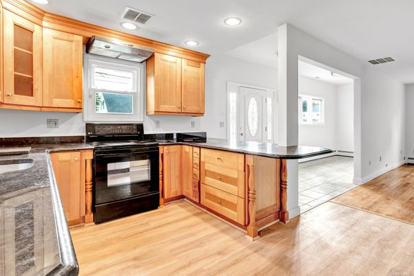 Interior, Kitchen, Recessed Lighting, Wood Texture Flooring